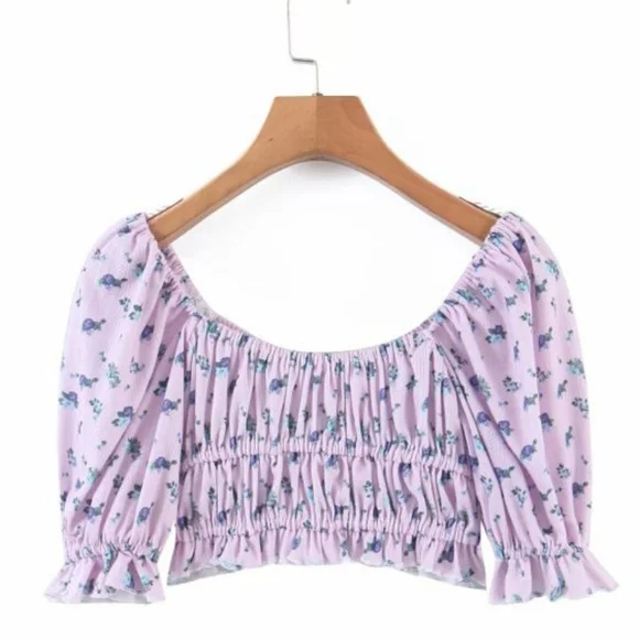 2 Piece Set Lilac Pointelle Shorts & Crop Top - Picture 6 of 15